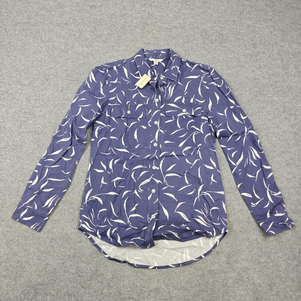 L.L. Bean Signature Shirt Womens XXS Blue Floral Button Front Long Sleeve Top